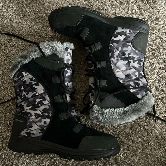 Columbia Ice Maiden Winter Boots Black & Gray Waterproof Leather & Textile Sz 9 - Picture 2 of 14